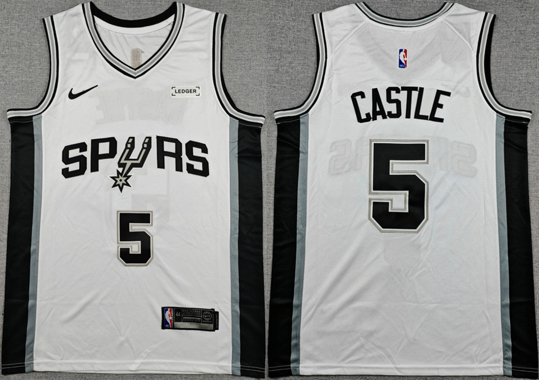 Men's White San Antonio Spurs #5 Stephon Castle 2025-26 Association Edition Stitched Basketball Jersey